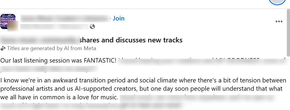 suno facebook group listening session post screenshot suno facebook group listening session post screenshot