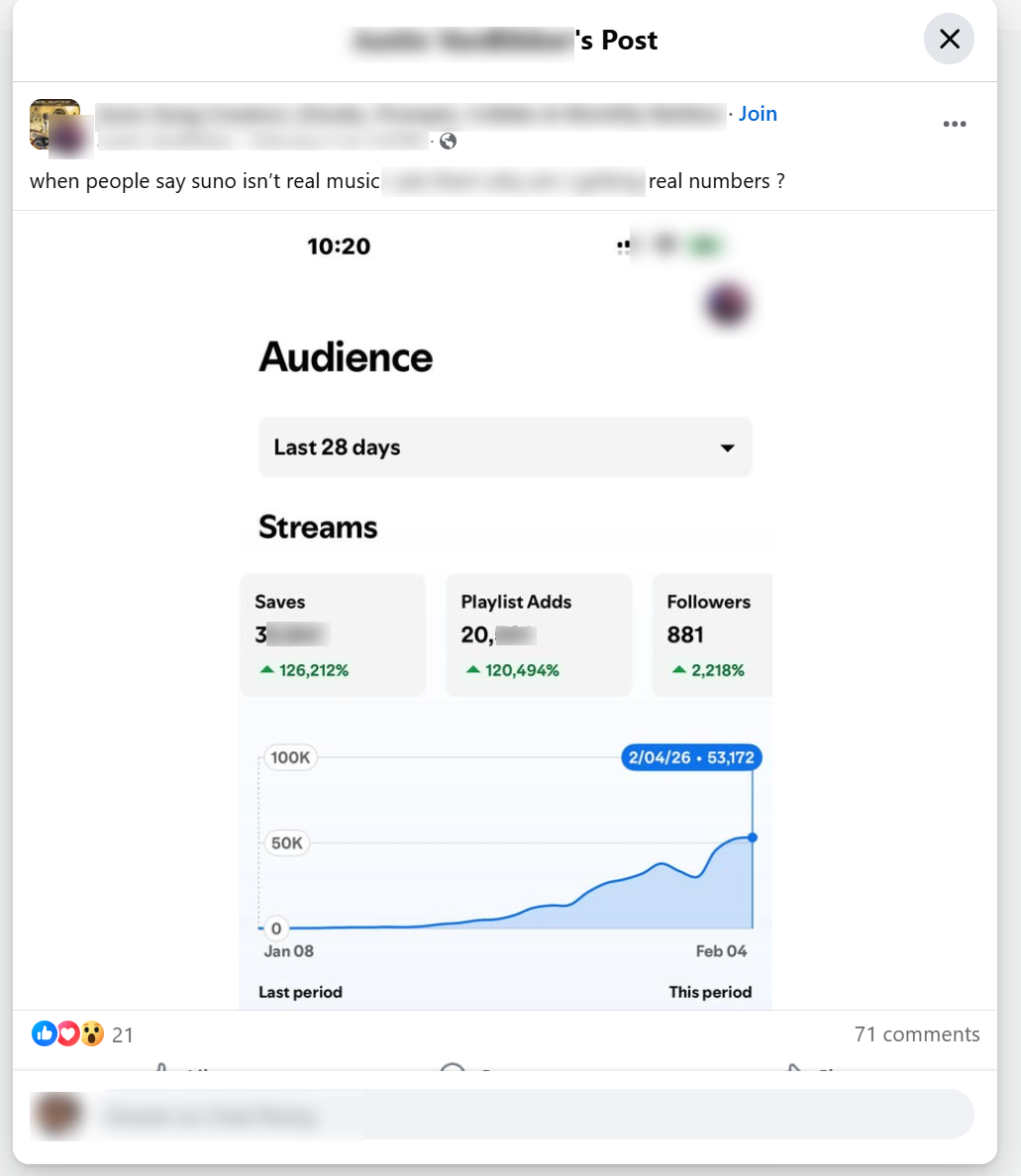 suno creator streaming numbers screenshot suno creator streaming numbers screenshot