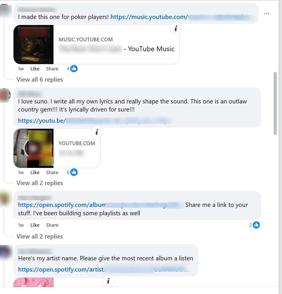suno facebook group commenters screenshot suno facebook group commenters screenshot