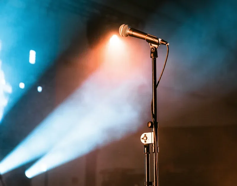 microphone on stand, on stage